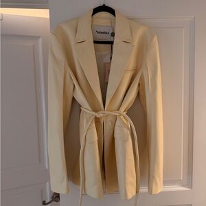 Nanushka Light Yellow Blazer with Tie Belt